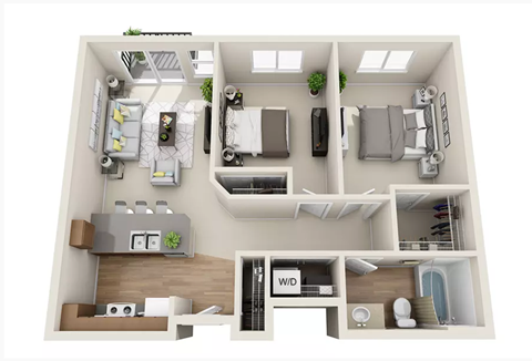 Floor plan for 2 beds, 1 bath, 825 sqft